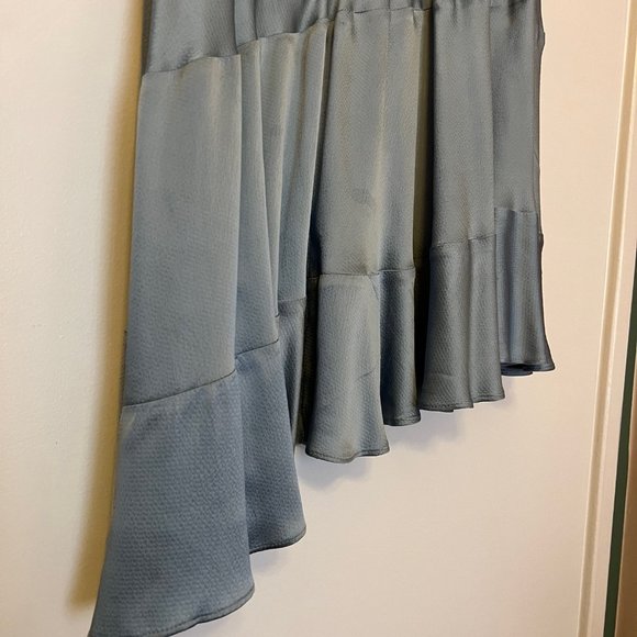 Lewit Asymmetrical Satin Skirt in Light Blue - Picture 3 of 11